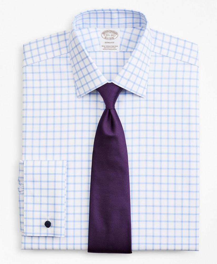 Stretch Soho Extra-Slim-Fit Dress Shirt, Non-Iron Twill Ainsley Collar French Cuff Grid Check, image 1