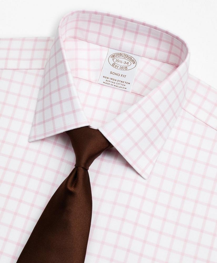 Stretch Soho Extra-Slim-Fit Dress Shirt, Non-Iron Twill Ainsley Collar French Cuff Grid Check, image 2
