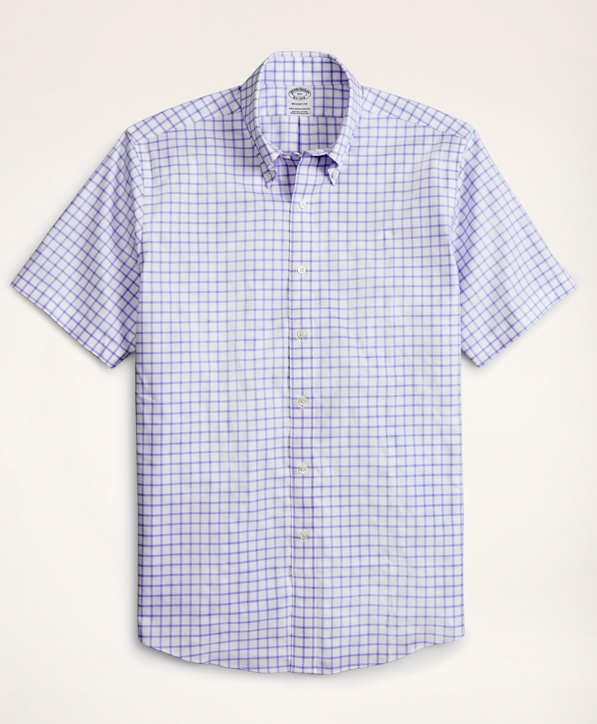 Stretch Regent Regular-Fit Dress Shirt, Non-Iron Twill Short-Sleeve Grid Check, image 1