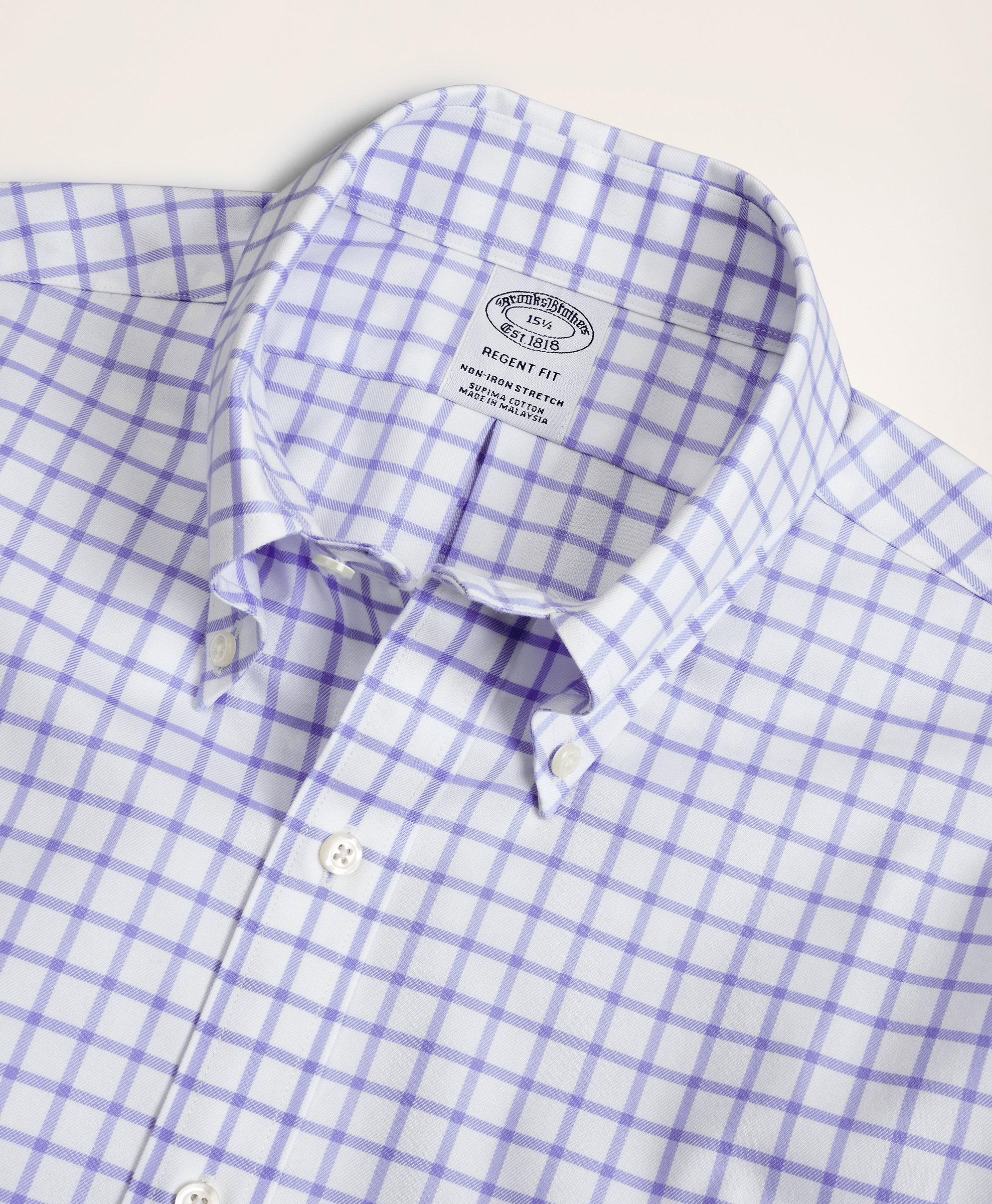 Stretch Regent Regular-Fit Dress Shirt, Non-Iron Twill Short-Sleeve Grid  Check