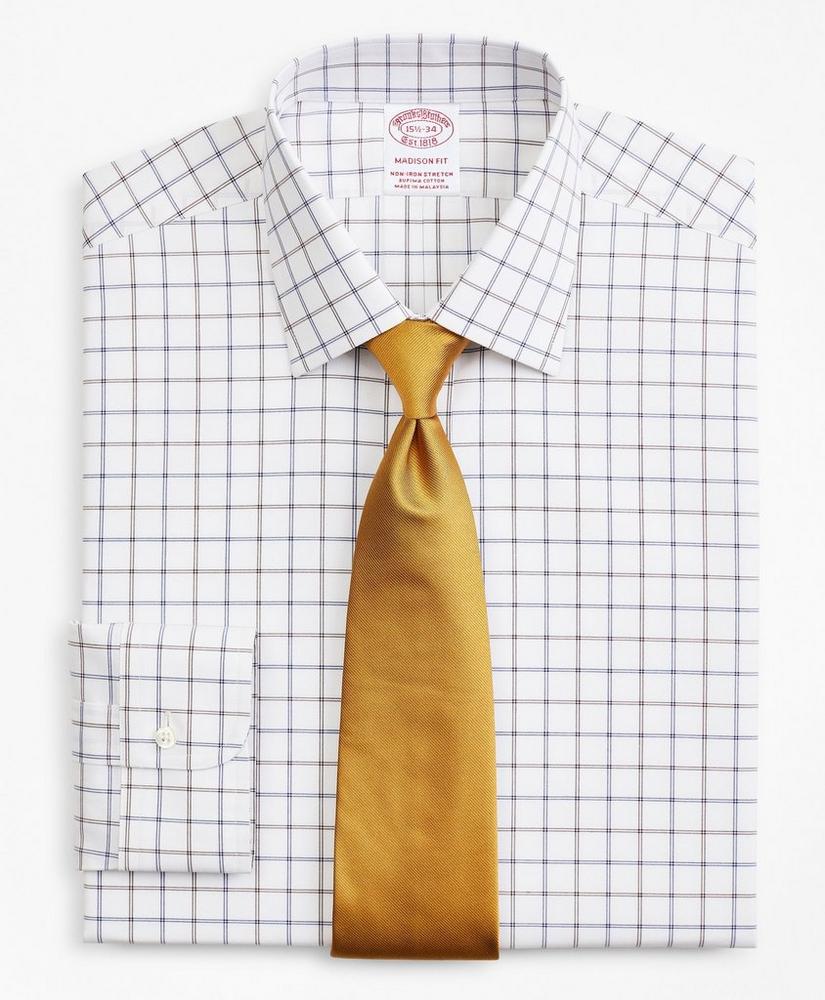 Stretch Madison Relaxed-Fit Dress Shirt, Non-Iron Poplin Ainsley Collar Double-Grid Check, image 1