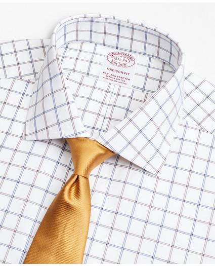 Stretch Madison Relaxed-Fit Dress Shirt, Non-Iron Poplin English Collar Double-Grid Check, image 2