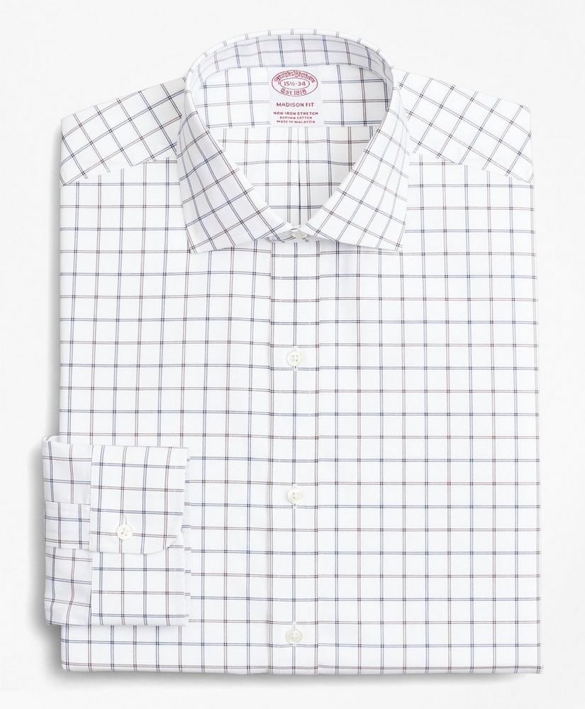 Stretch Madison Relaxed-Fit Dress Shirt, Non-Iron Poplin English Collar Double-Grid Check, image 4