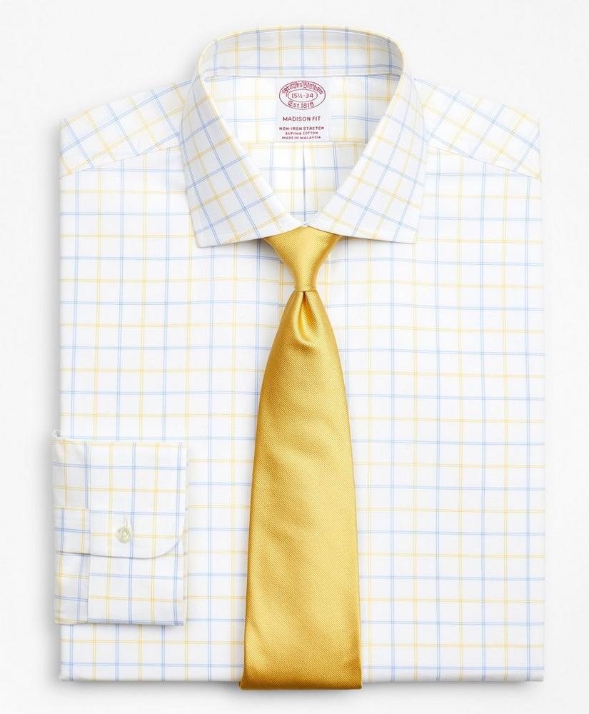 Stretch Madison Relaxed-Fit Dress Shirt, Non-Iron Poplin English Collar Double-Grid Check, image 1