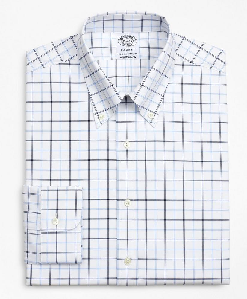 Stretch Regent Regular-Fit Dress Shirt, Non-Iron Poplin Button-Down Collar Double-Grid Check, image 4
