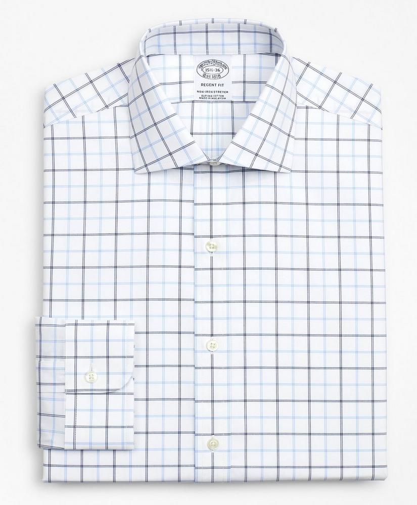 Stretch Regent Regular-Fit Dress Shirt, Non-Iron Poplin English Collar Double-Grid Check, image 4