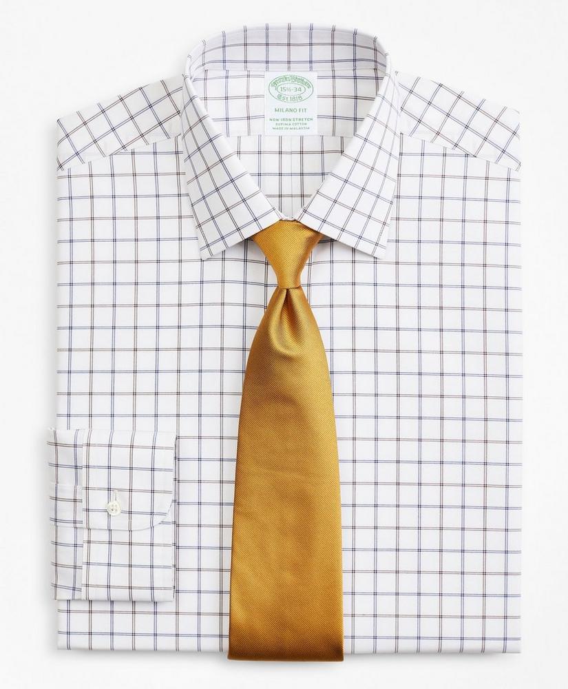 Stretch Milano Slim-Fit Dress Shirt, Non-Iron Poplin Ainsley Collar Double-Grid Check, image 1