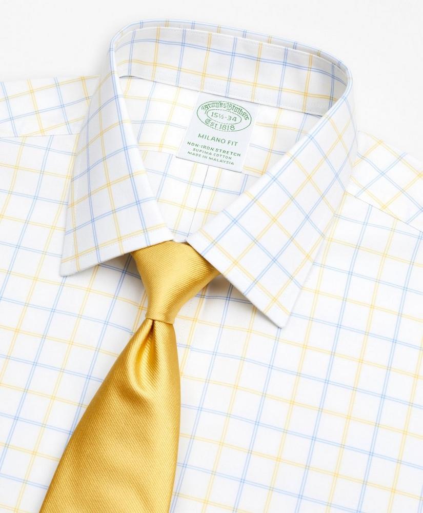 Stretch Milano Slim-Fit Dress Shirt, Non-Iron Poplin Ainsley Collar Double-Grid Check, image 2