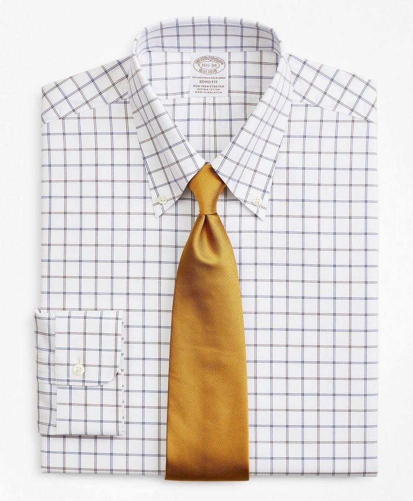Stretch Soho Extra-Slim-Fit Dress Shirt, Non-Iron Poplin Button-Down Collar Double-Grid Check, image 1