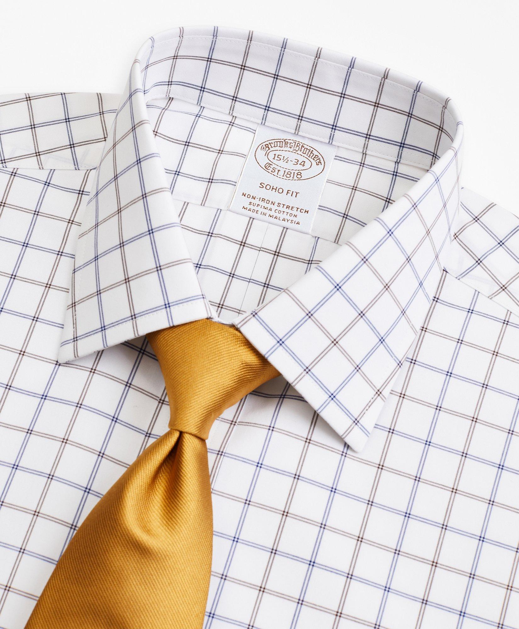 Stretch Soho Extra-Slim-Fit Dress Shirt, Non-Iron Poplin Ainsley Collar Double-Grid Check, image 2