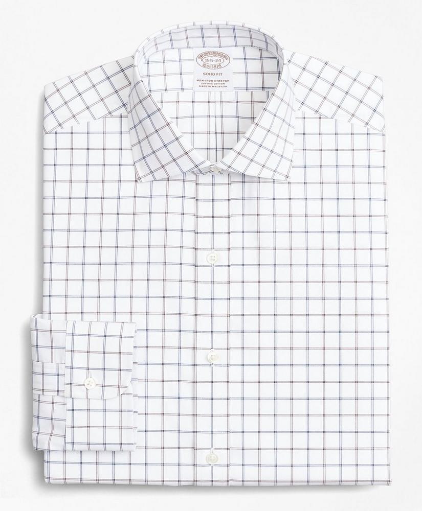Stretch Soho Extra-Slim-Fit Dress Shirt, Non-Iron Poplin English Collar Double-Grid Check, image 4