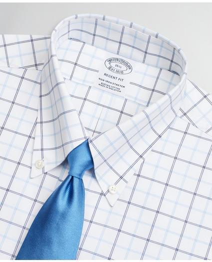 Stretch Regent Regular-Fit Dress Shirt, Non-Iron Twill Short-Sleeve Double-Grid Check, image 2