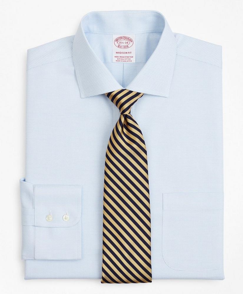 Stretch Madison Relaxed-Fit Dress Shirt, Non-Iron Twill English Collar Micro-Check, image 1