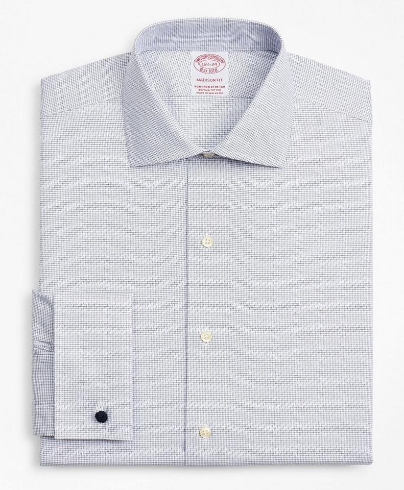 Stretch Madison Relaxed-Fit Dress Shirt, Non-Iron Twill English Collar French Cuff Micro-Check, image 4