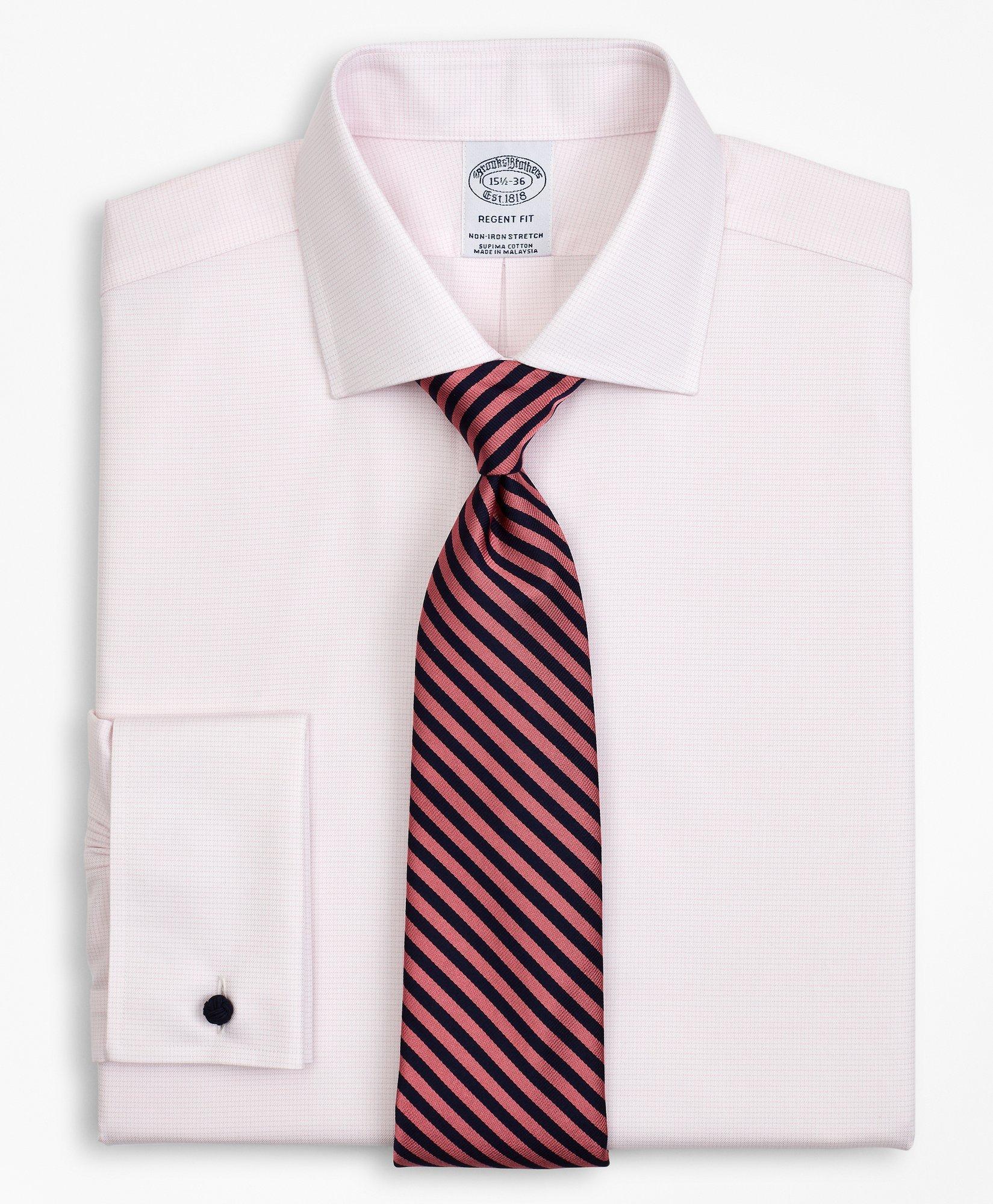 Brooks Brothers Men's Stretch Regent Regular-Fit Dress Shirt, Non-Iron Twill English Collar French Cuff Micro-Check | Pink | Size 17½ 38 - Shop