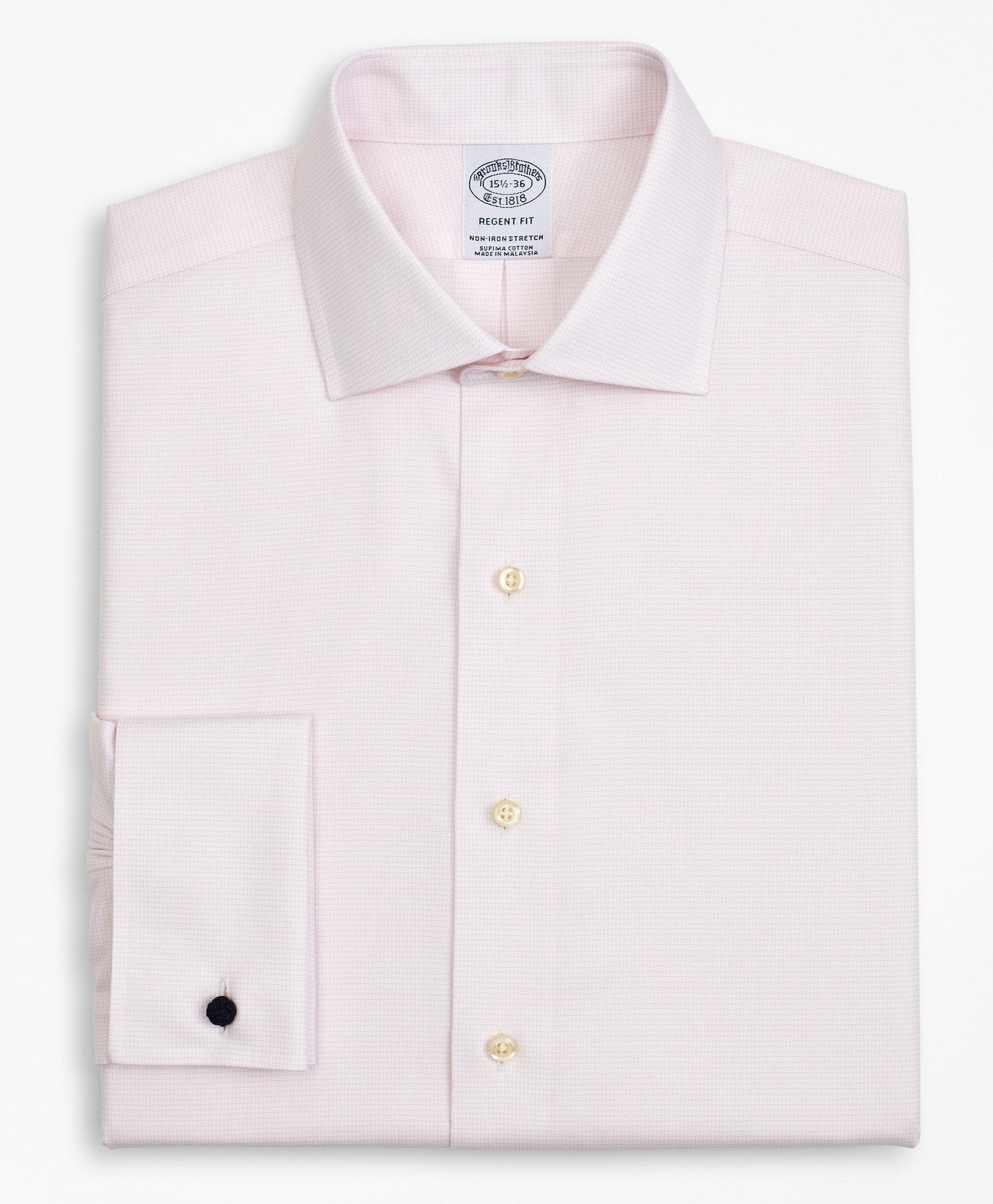 Brooks Brothers Men's Stretch Regent Regular-Fit Dress Shirt, Non-Iron Twill English Collar French Cuff Micro-Check | Pink | Size 17½ 38 - Shop