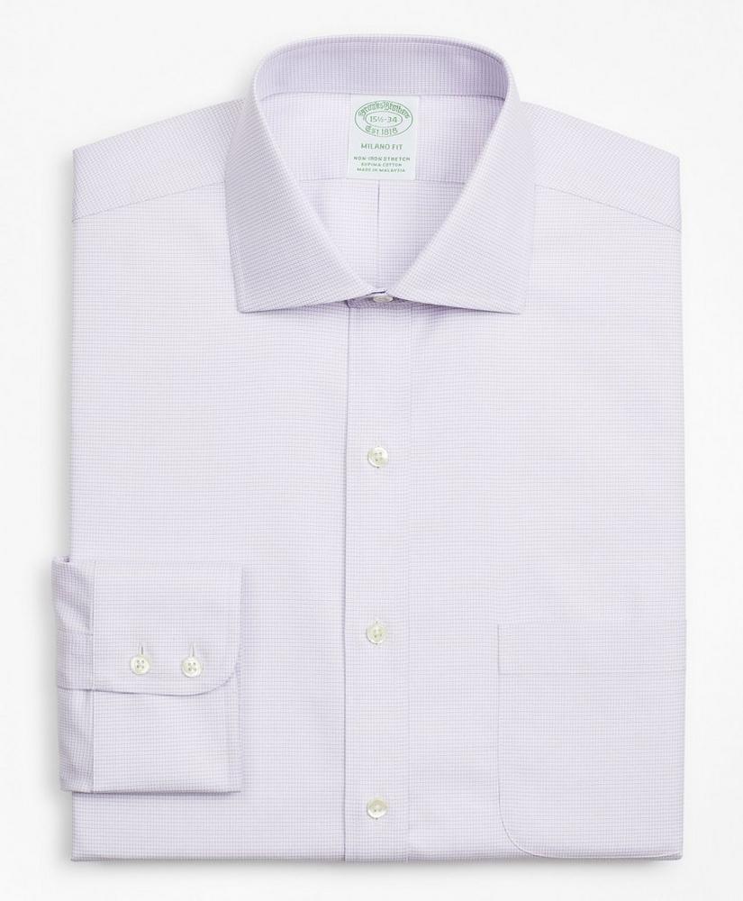 Stretch Milano Slim-Fit Dress Shirt, Non-Iron Twill English Collar Micro-Check, image 4