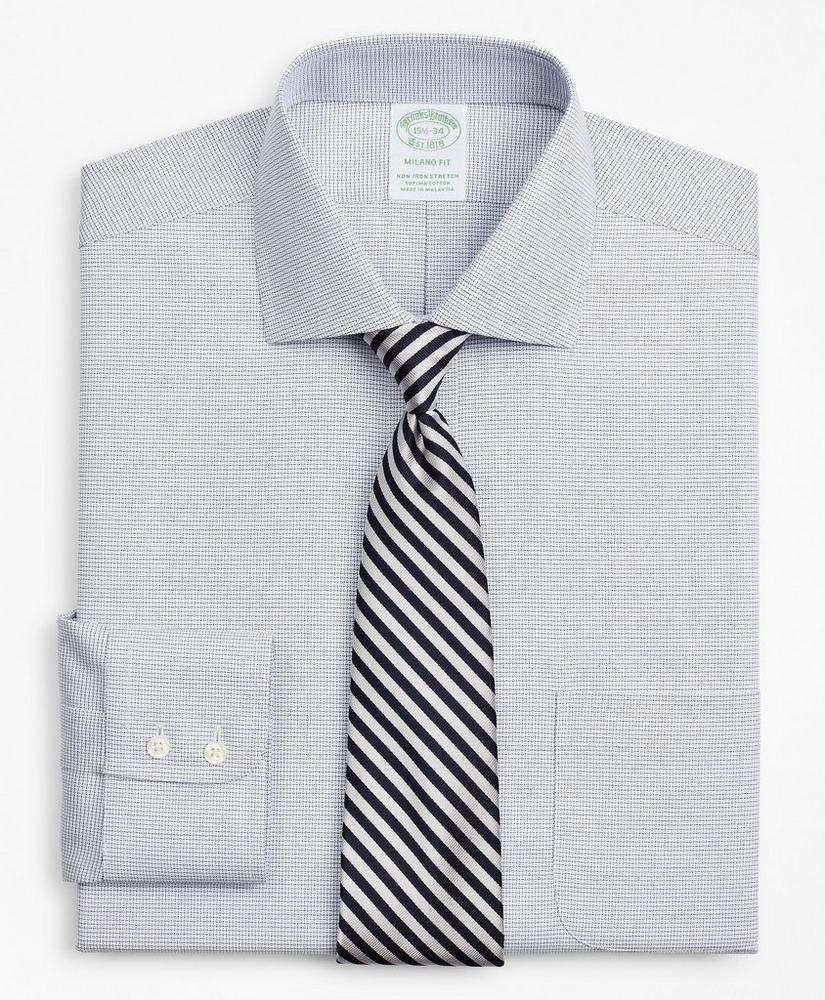 Stretch Milano Slim-Fit Dress Shirt, Non-Iron Twill English Collar Micro-Check, image 1