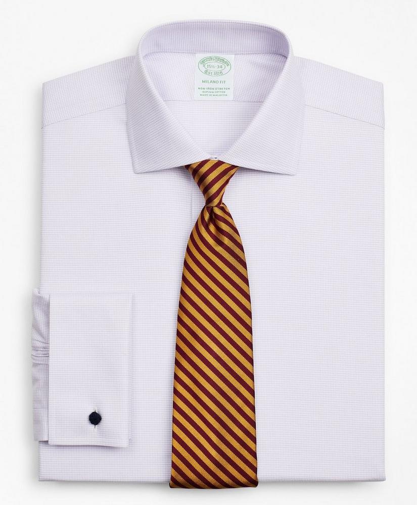 Stretch Milano Slim-Fit Dress Shirt, Non-Iron Twill English Collar French Cuff Micro-Check, image 1