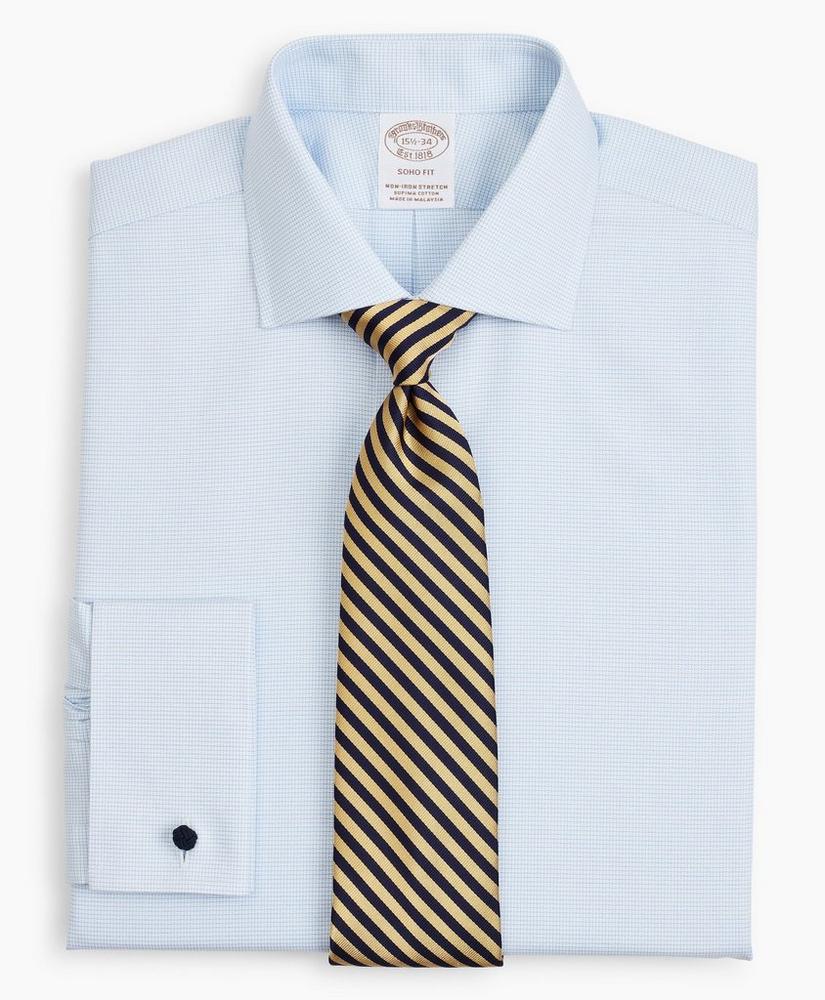 Stretch Soho Extra-Slim-Fit Dress Shirt, Non-Iron Twill English Collar French Cuff Micro-Check, image 1