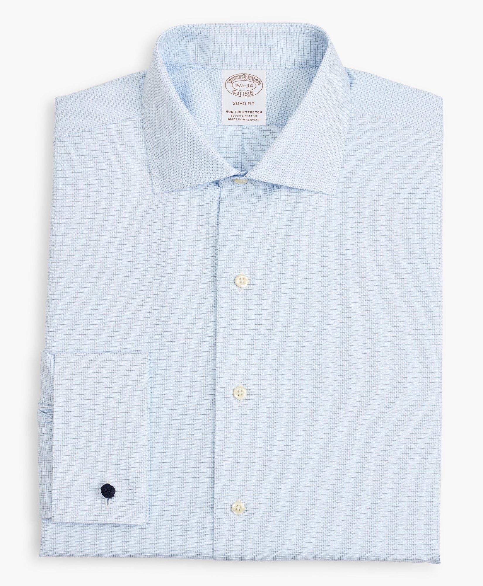 Stretch Soho Extra-Slim-Fit Dress Shirt, Non-Iron Twill English Collar  French Cuff Micro-Check