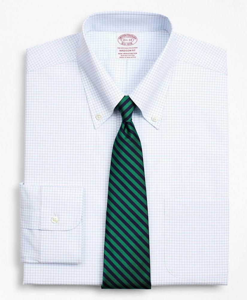 Stretch Madison Relaxed-Fit Dress Shirt, Non-Iron Poplin Button-Down Collar Small Grid Check, image 1