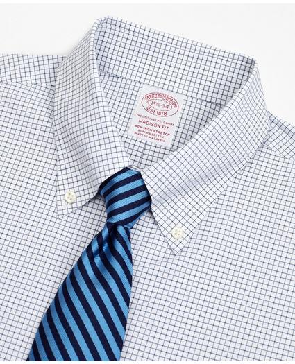 Stretch Madison Relaxed-Fit Dress Shirt, Non-Iron Poplin Button-Down Collar Small Grid Check, image 2