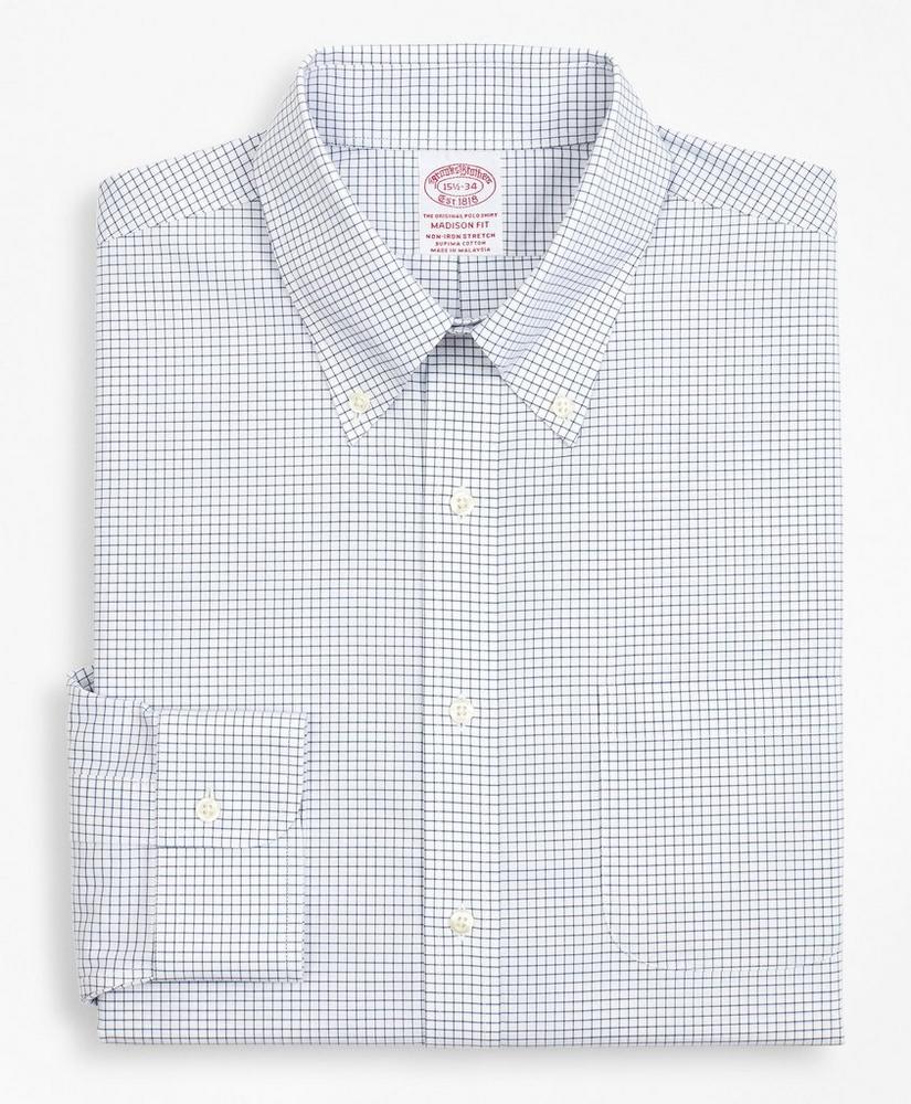 Stretch Madison Relaxed-Fit Dress Shirt, Non-Iron Poplin Button-Down Collar Small Grid Check, image 4