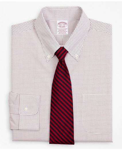 Stretch Madison Relaxed-Fit Dress Shirt, Non-Iron Poplin Button-Down Collar Small Grid Check, image 1