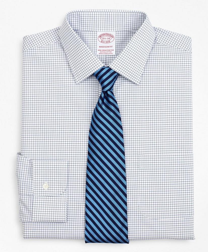 Stretch Madison Relaxed-Fit Dress Shirt, Non-Iron Poplin Ainsley Collar Small Grid Check, image 1