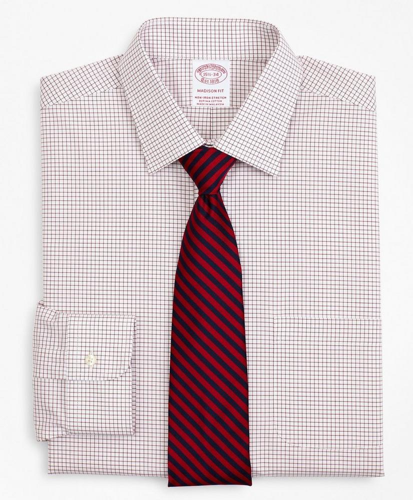 Stretch Madison Relaxed-Fit Dress Shirt, Non-Iron Poplin Ainsley Collar Small Grid Check, image 1
