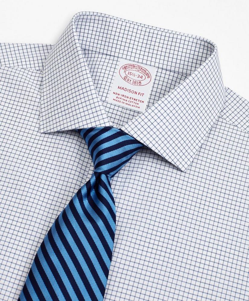 Stretch Madison Relaxed-Fit Dress Shirt, Non-Iron Poplin English Collar Small Grid Check, image 2