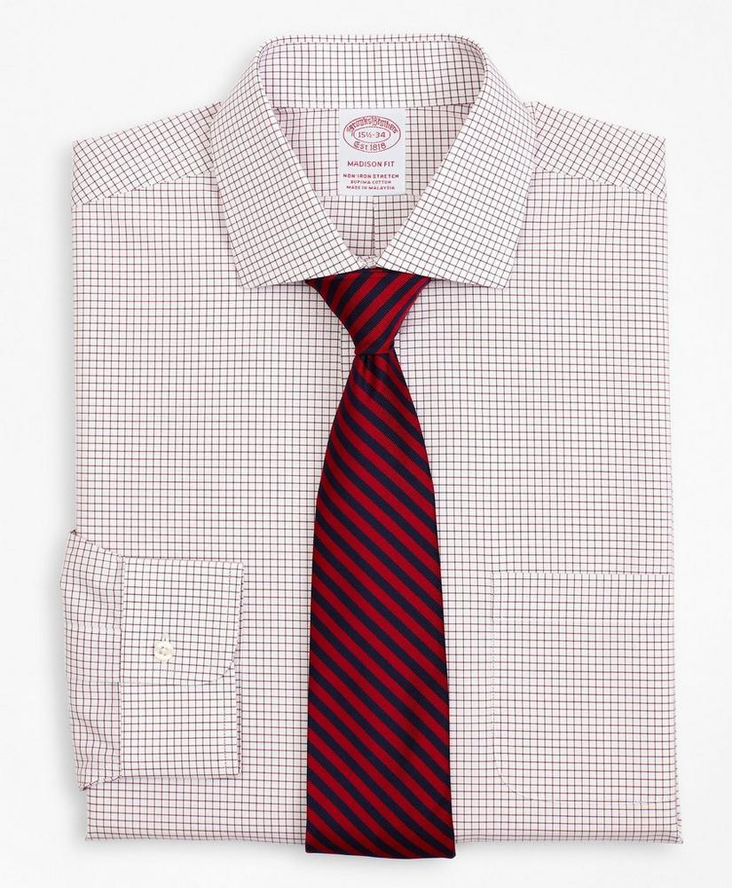 Stretch Madison Relaxed-Fit Dress Shirt, Non-Iron Poplin English Collar Small Grid Check, image 1
