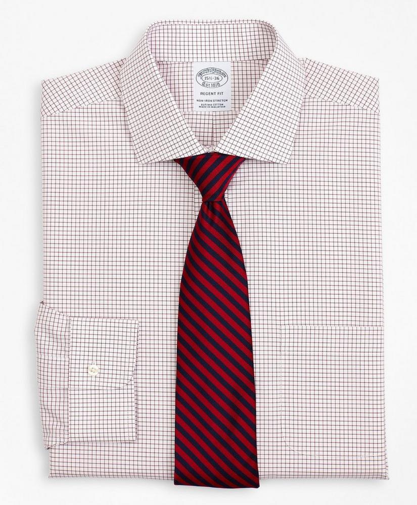 Stretch Regent Regular-Fit Dress Shirt, Non-Iron Poplin English Collar Small Grid Check, image 1