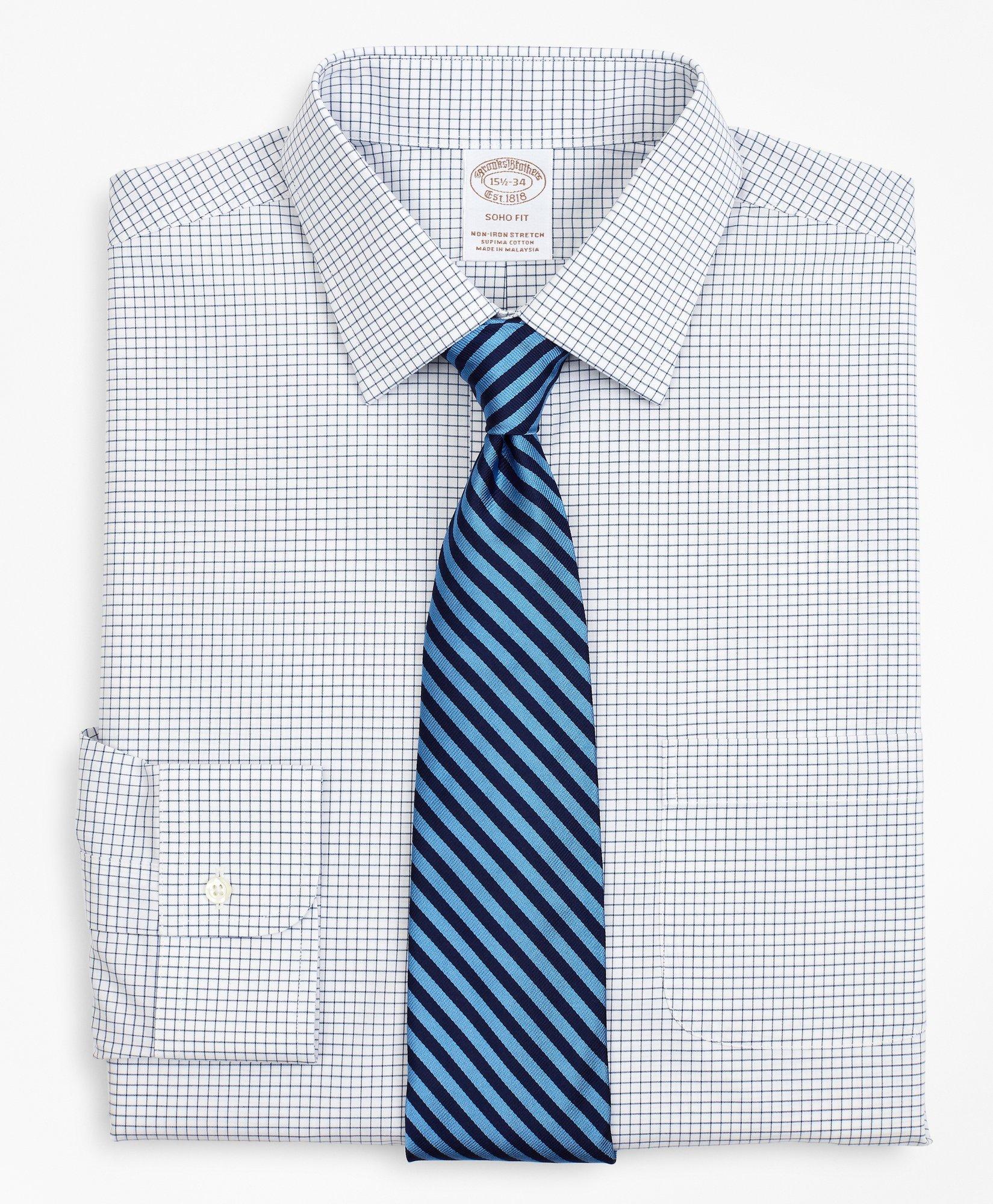 Stretch Soho Extra-Slim-Fit Dress Shirt, Non-Iron Poplin Ainsley Collar Small Grid Check, image 1