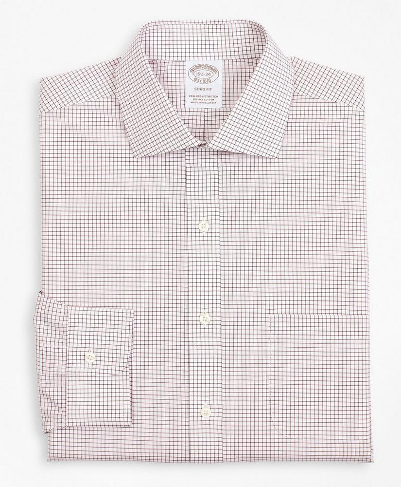 Stretch Soho Extra-Slim-Fit Dress Shirt, Non-Iron Poplin English Collar Small Grid Check, image 4
