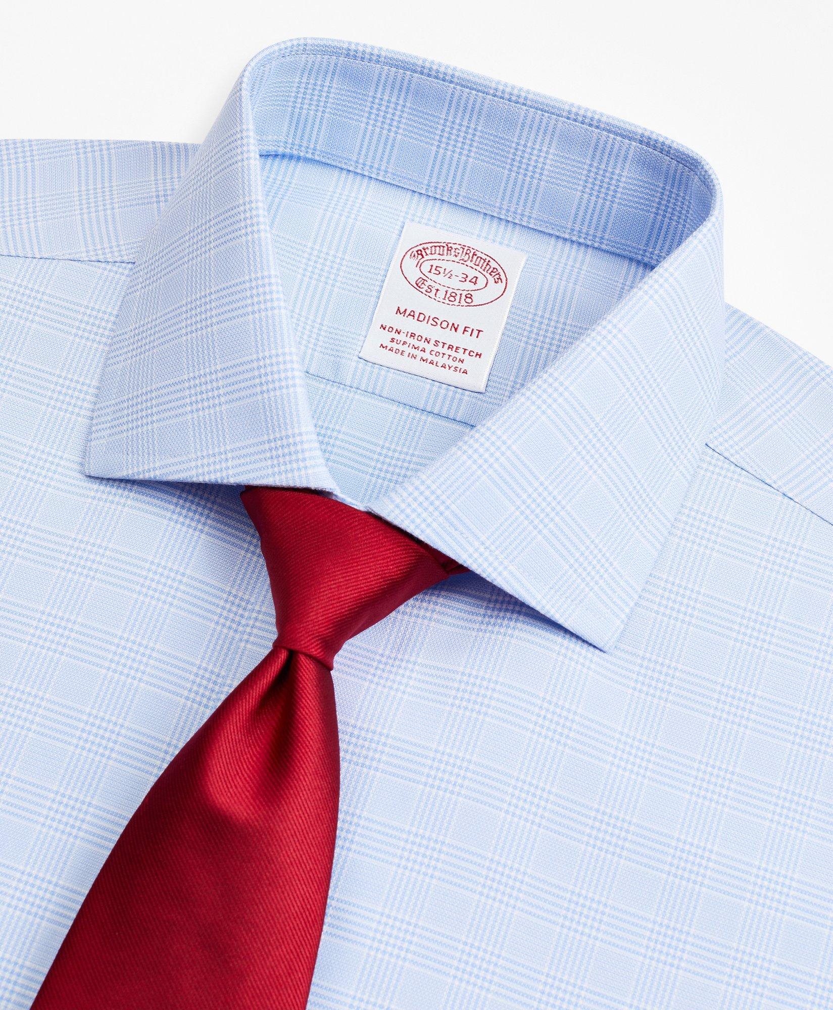 Stretch Madison Relaxed-Fit Dress Shirt, Non-Iron Royal Oxford English Collar Glen Plaid, image 2