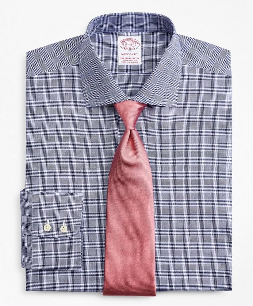 Stretch Madison Relaxed-Fit Dress Shirt, Non-Iron Royal Oxford English Collar Glen Plaid, image 1