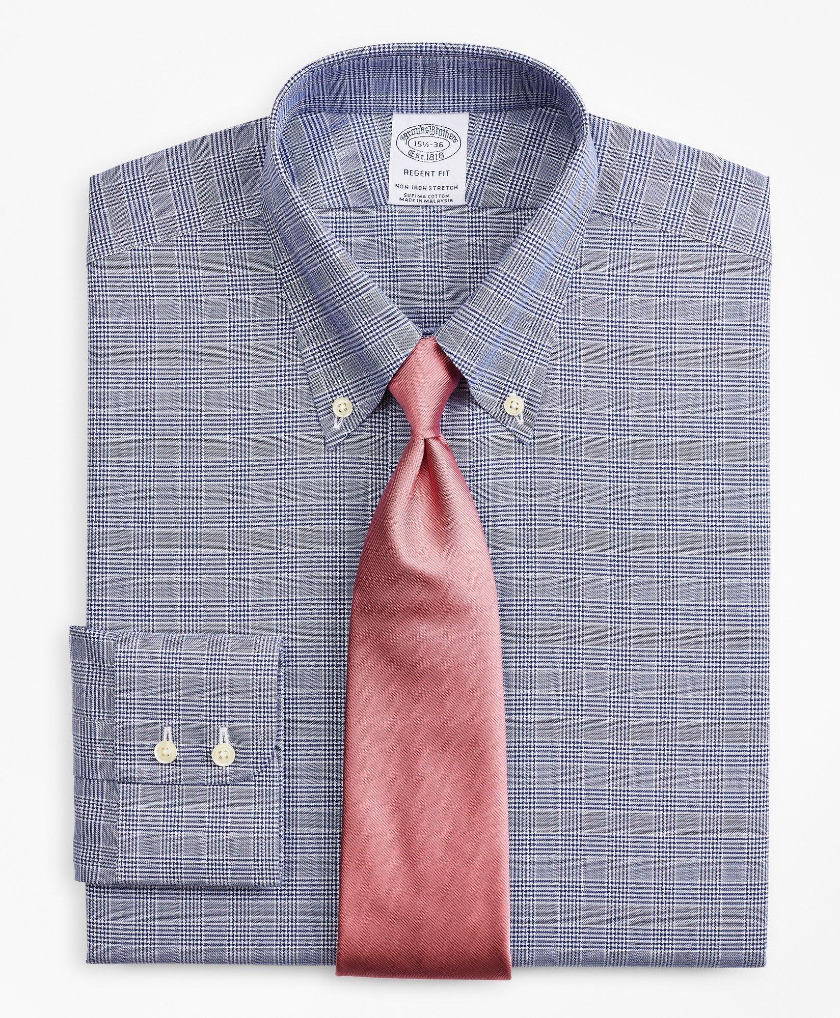 Stretch Regent Regular-Fit Dress Shirt, Non-Iron Royal Oxford Button-Down  Collar Glen Plaid