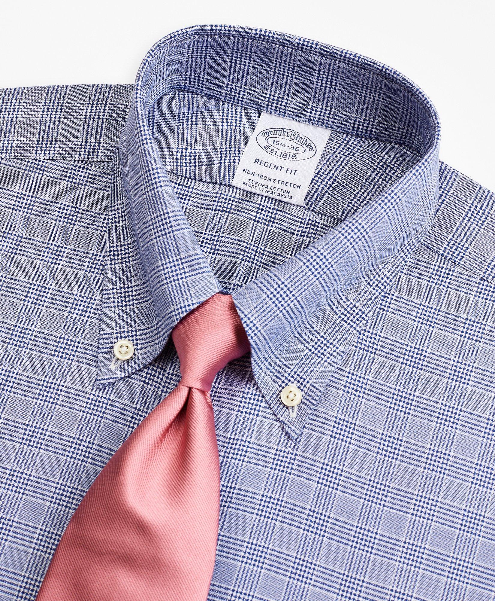 Stretch Regent Regular-Fit Dress Shirt, Non-Iron Royal Oxford Button-Down  Collar Glen Plaid