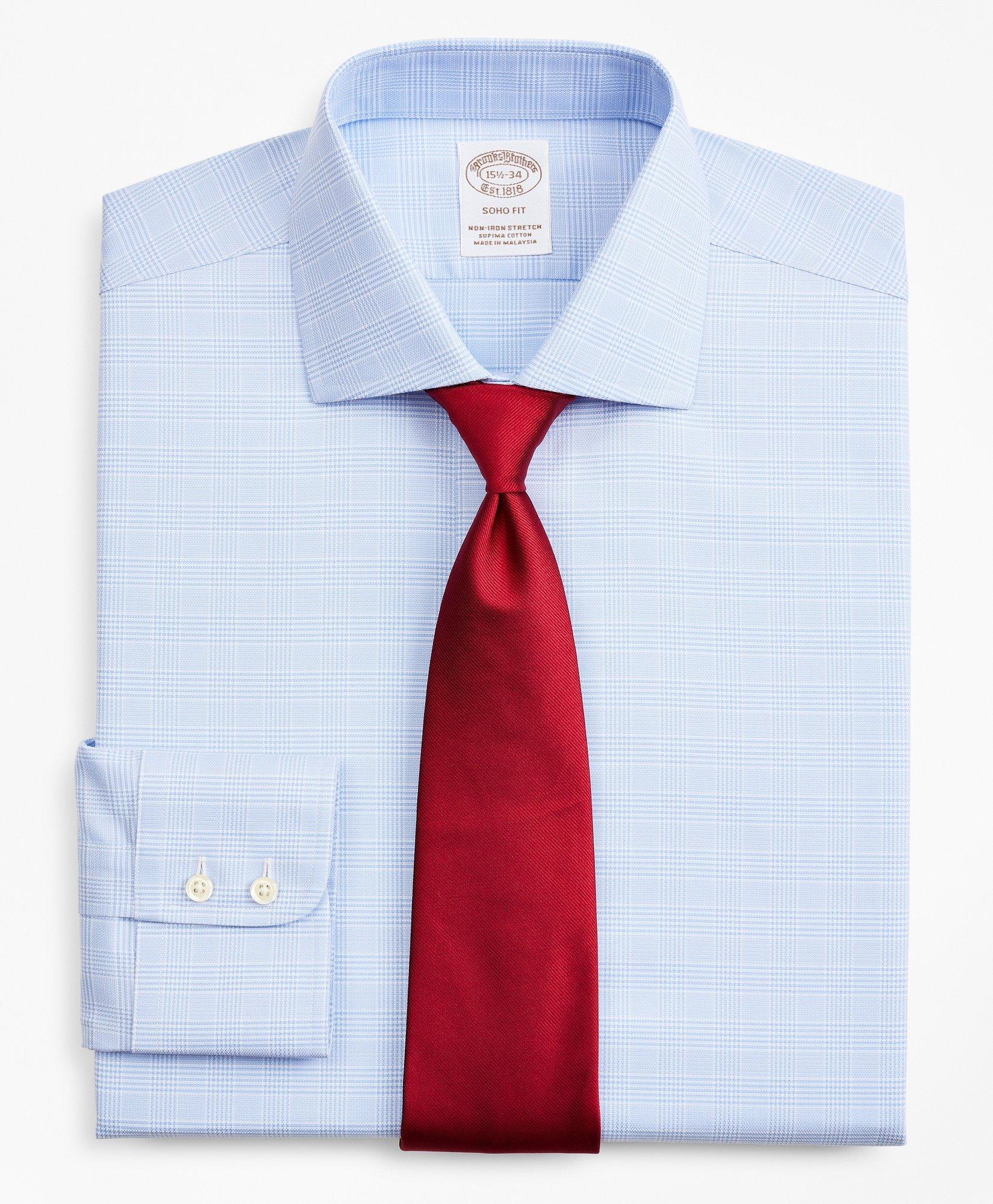 Stretch Soho Extra-Slim-Fit Dress Shirt, Non-Iron Royal Oxford English Collar Glen Plaid, image 1