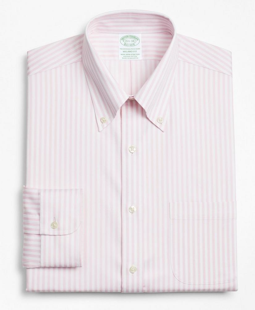 Stretch Milano Slim-Fit Dress Shirt, Non-Iron Twill Button-Down Collar Bold Stripe, image 4