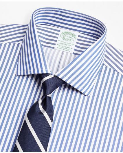 Stretch Milano Slim-Fit Dress Shirt, Non-Iron Twill English Collar Bold Stripe, image 2