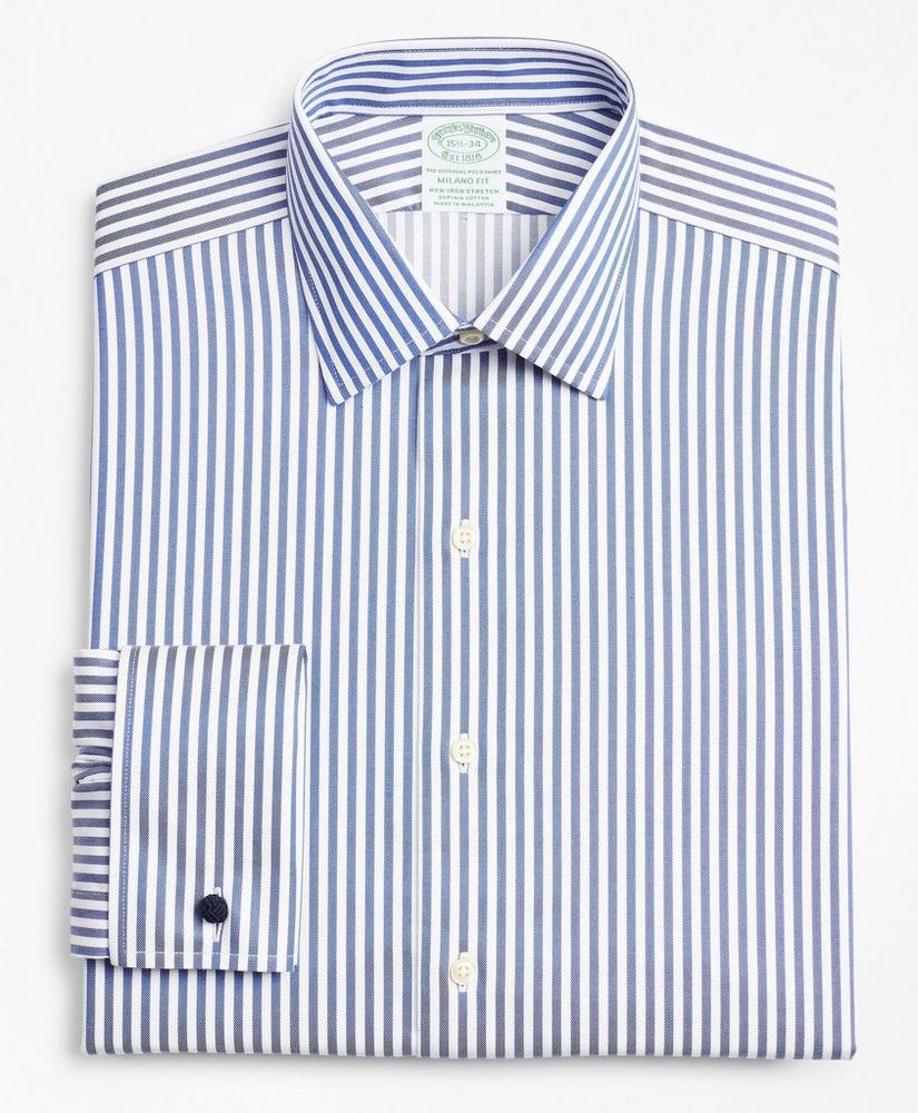 Stretch Milano Slim-Fit Dress Shirt, Non-Iron Twill Ainsley Collar French Cuff Bold Stripe, image 4