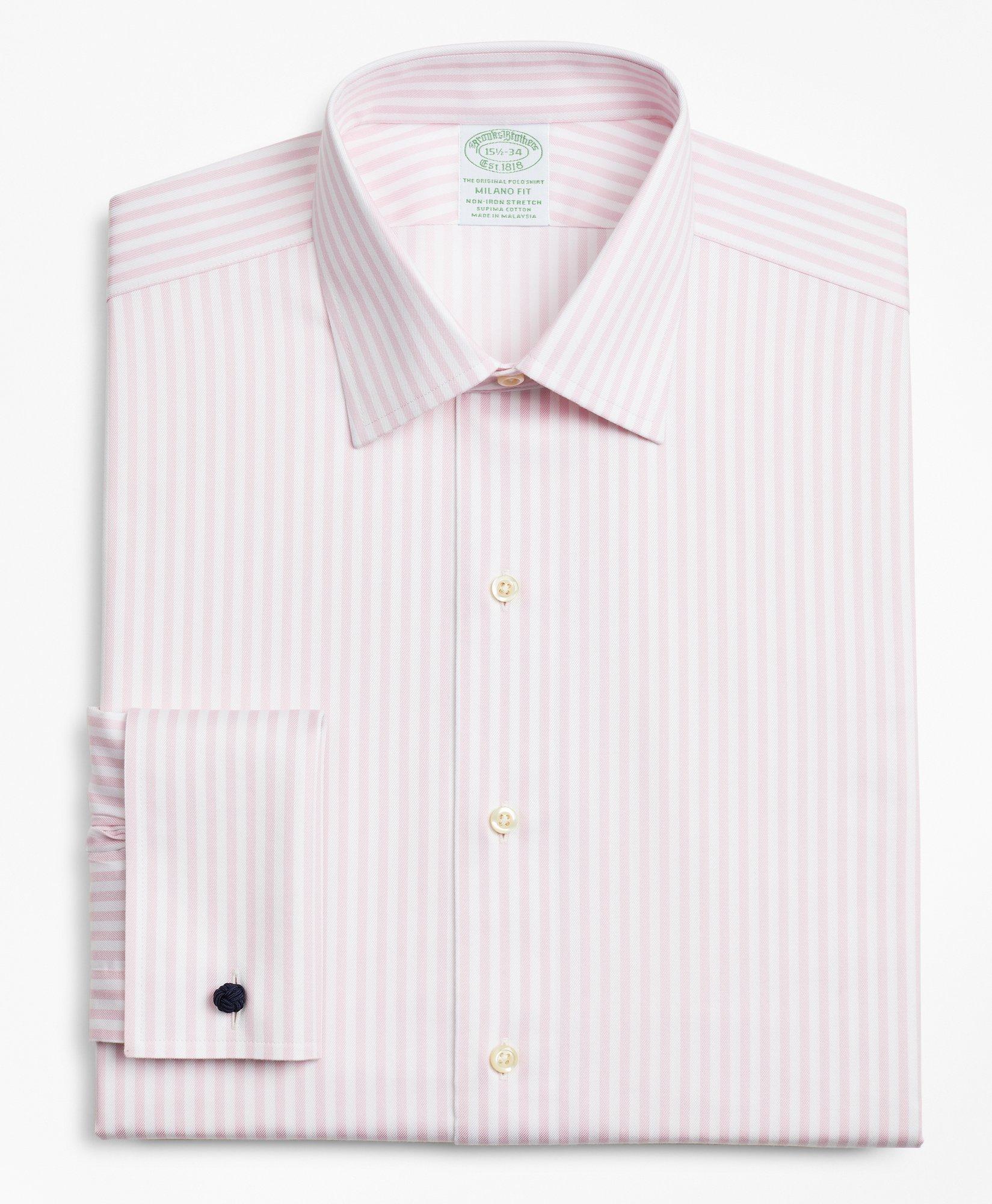 Stretch Milano Slim-Fit Dress Shirt, Non-Iron Twill English Collar Bold  Stripe