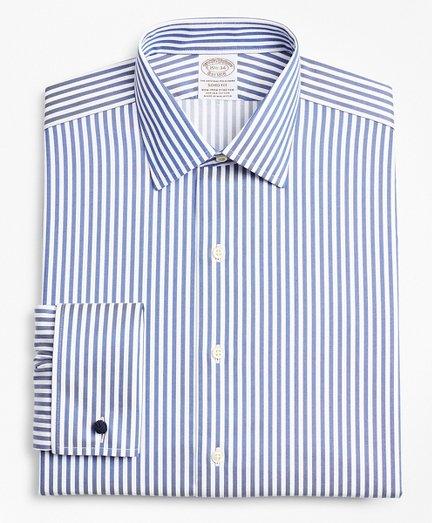 Brooks Brothers Men's Stretch Soho Extra-slim-fit Dress Shirt, Non-Iron Twill Ainsley Collar French Cuff Bold Stripe | Navy | Size 15 35 - Shop