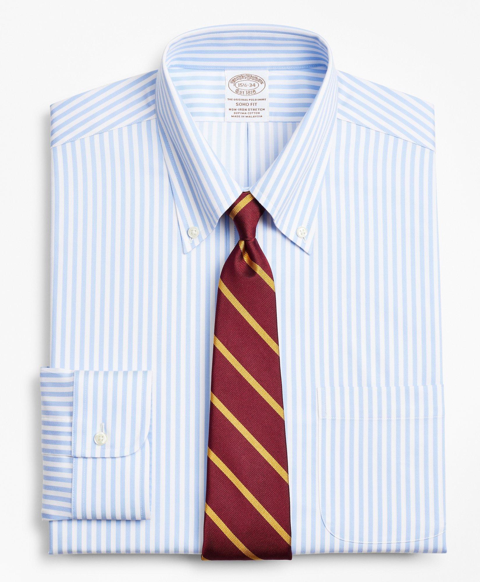 Stretch Soho Extra-Slim-Fit Dress Shirt, Non-Iron Twill Button-Down Collar Bold Stripe, image 1