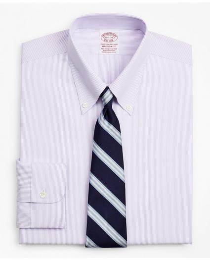 Stretch Madison Relaxed-Fit Dress Shirt, Non-Iron Poplin Button-Down Collar Fine Stripe, image 1