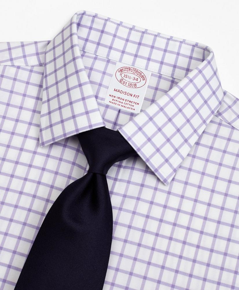 Stretch Madison Relaxed-Fit Dress Shirt, Non-Iron Twill Ainsley Collar Grid Check, image 2