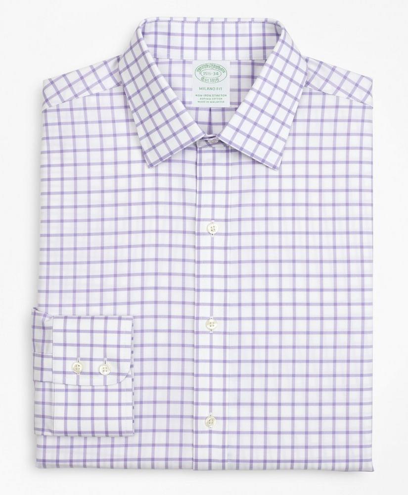 Stretch Milano Slim-Fit Dress Shirt, Non-Iron Twill Ainsley Collar Grid Check, image 4